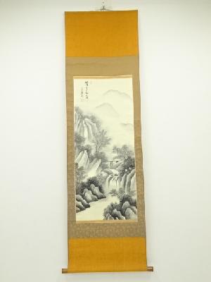 清風筆　水墨山水　肉筆絹本掛軸